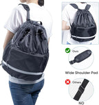 Swim Beach Sports Drawstring Backpack - Gym Bag with Shoes Compartment and Waterproof Pocket for Gym Accessories, Swim Essentials - Kids Mens Beach Workout Bag