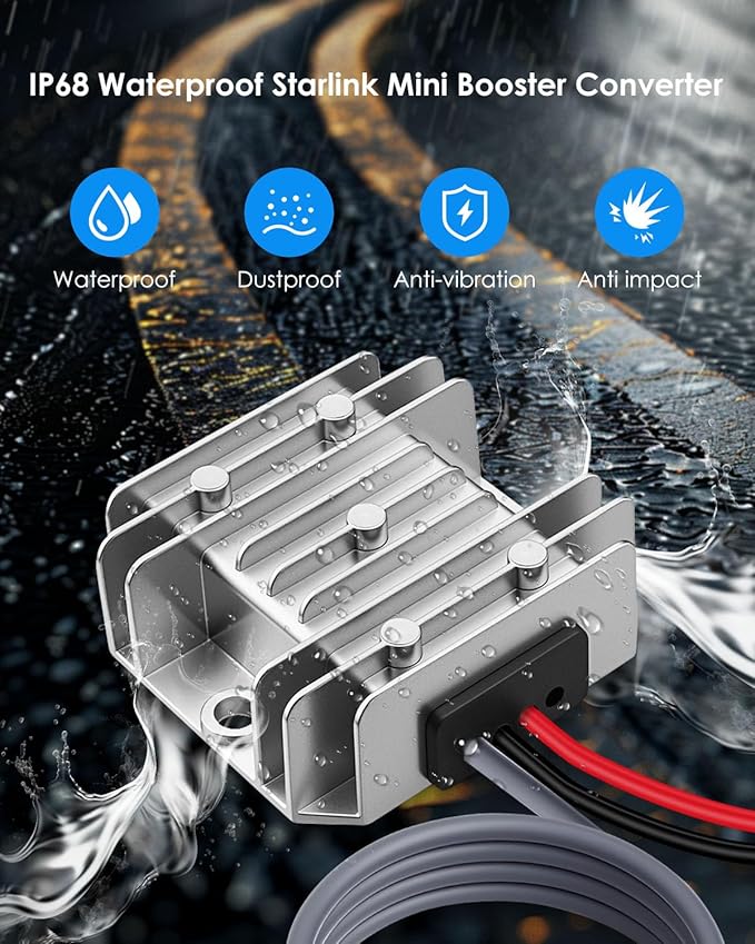 Starlink Mini 12V Converter Adapter, DC Power Cord for Starlink Mini Power Supply, Step Up 12V to 30V 3.5A Conversion Kit, IP68 Waterproof Booster Converter with DC Male Plug for Truck RVs