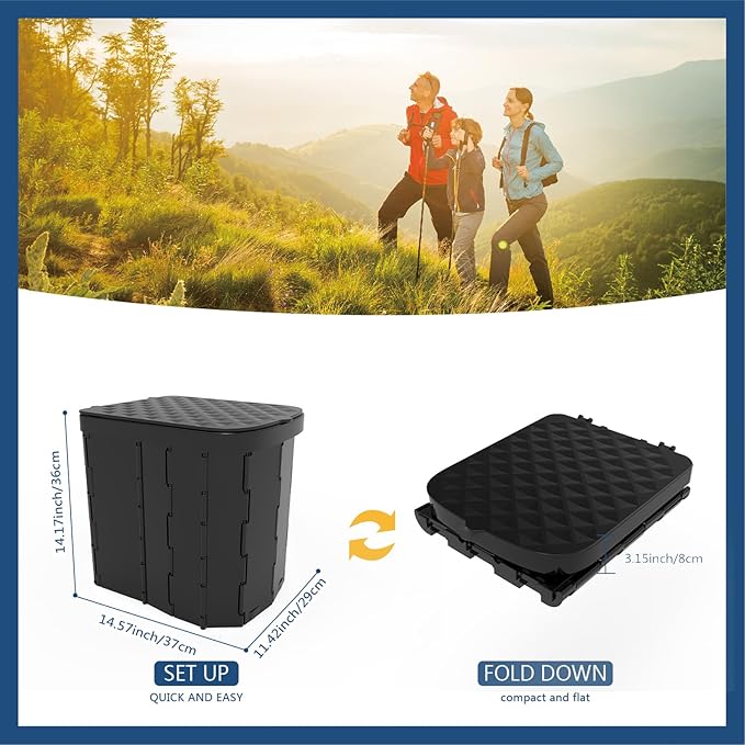Hapoon XL Portable Folding Camping Toilet - Travel Potty for Adults, 12 Toilet Bags, 12 Pack Liquid Waste Gel, Black