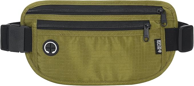 Slim Money Belt for Travel - Anti-Theft Hidden Passport Holder Waist Wallet with Secure Pouch for Cash, Credit Cards & Phone Safe (Small Olive-Green)