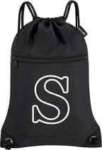 HOLYLUCK Drawstring Bags Initial Backpack Sackpack Cinch Bags for Sports, Gym, Travel, Beach (Black-S)