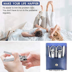 Manicure Pedicure Kit Nail Clippers Set Fingernails & Toenails Vibrissac Scissor 5 Pieces Best Care Tools for Man & Women with Travel Case (Gray/Black_A) (Primary Color of Stainless Steel_A)