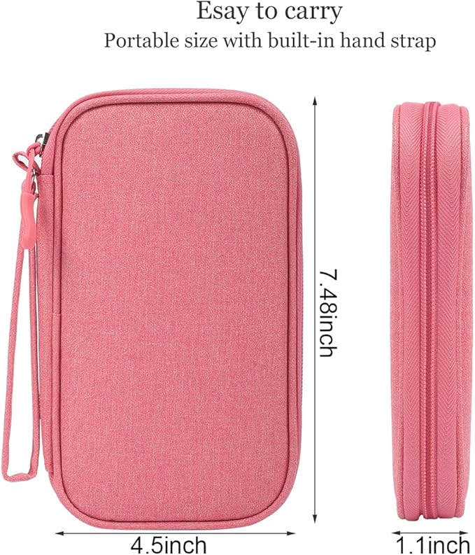 CAAORDKSO Electronic Organizer Travel Cable Accessories Bag, Electronic Organizer Case, Electronic Accessories Organizer Pouch Bag for Cable, Cord, Charger, Phone, Power Bank, Earphone (Pink)