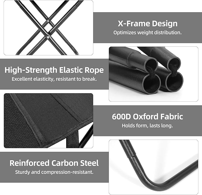 Portable Folding Camp Stool with Side Pocket, Taller Foldable Camping Stool for Adults, Metal Backpacking Stool Lightweight Mini Folding Chair, Compact Camping Seat Travel Fishing Hiking Mobile Chair