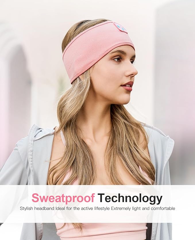 Perytong Sleep Headphones Wireless, Bluetooth Sports Headband Headphones with Ultra-Thin HD Stereo Speakers Perfect for Sleeping,Workout,Jogging,Yoga,Insomnia, Air Travel, Meditation (Bright Pink)