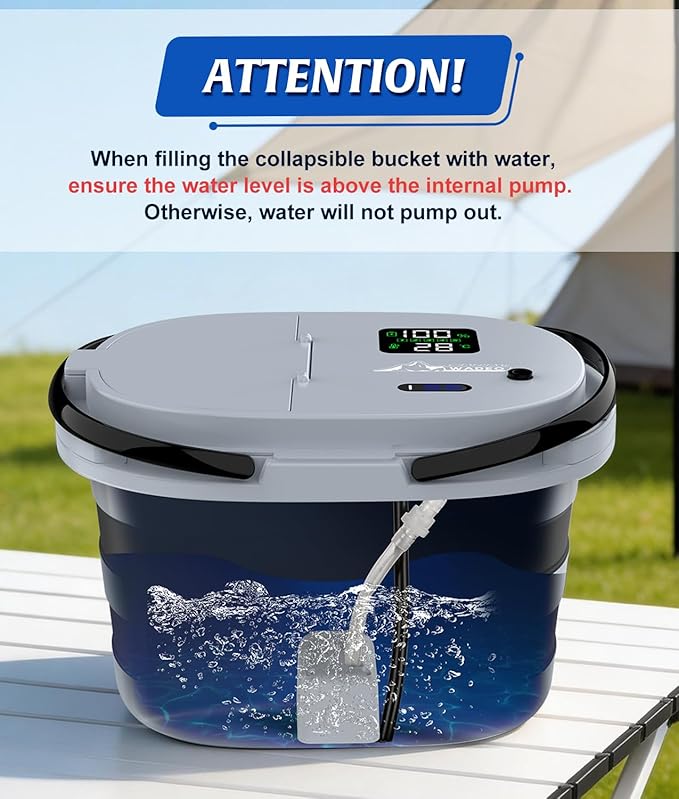 WADEO Portable Shower for Camping with 20L Bucket, 13000mAh Rechargeable Camping Shower with Intelligent LED Display & °F/°C Switch, 5 Speeds Modes, IPX8 Waterproof Portable Shower for Hiking, Travel