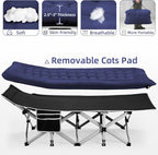 Fragess Portable Camping Cot, Sleeping Cot for Adult, 28" Extra Wide Heavy Duty Folding Cot Max Load 600LBS with Thick Mattress, Portable Camping Bed for Camp Outdoor/Office, Home Nap (Blue)