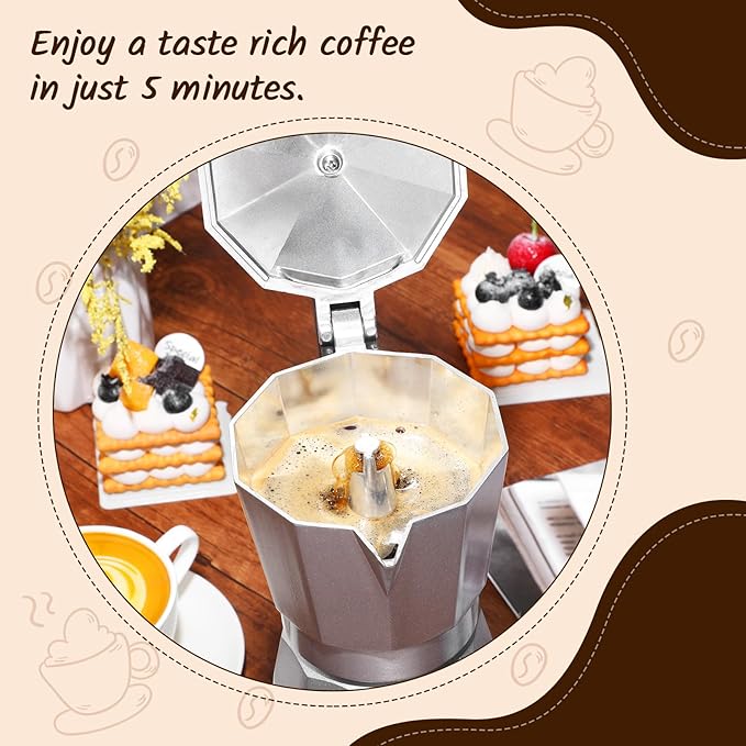 Coffee Pot 6 Cup Electric Espresso Coffee Maker Italian Moka Maker 300ml Portable Aluminum Espresso Machine Cafetera Moka Pot with Detachable Base, Gift for Home Travel (Silver)