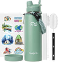 Swigina [2-IN-1 LID] Insulated Water Bottle with Silicone Boot (36hrs Cold/18hrs Hot) - DIY Stickers, Leakproof, BPA Free, 40 oz