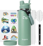 Swigina [2-IN-1 LID] Insulated Water Bottle with Silicone Boot (36hrs Cold/18hrs Hot) - DIY Stickers, Leakproof, BPA Free, 40 oz