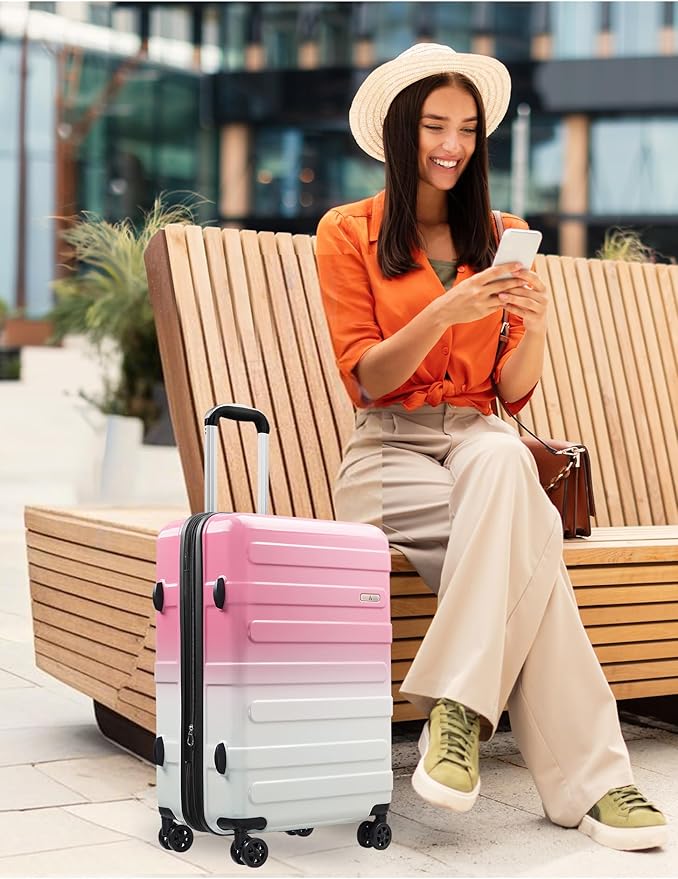 Tolino Luggage 2 Piece（20in/24inch Expandable Luggage Hardshell PC+ABS Leopard Suitcase with Spinner Wheels TSA Lock, Lightweight Rolling Suitcase for Women