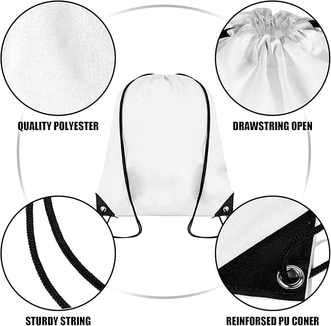 Grneric 60 Pieces Drawstring Backpack Bulk Cinch Sackpack Ployster Drawstring Bags for Gym Party Trip(White)
