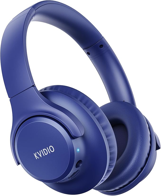 KVIDIO Bluetooth Headphones Over Ear, 65 Hours Playtime Wireless Headphones with Microphone, Foldable Lightweight Headset with Deep Bass, HiFi Stereo Sound Low Latency for Travel Work Cellphone