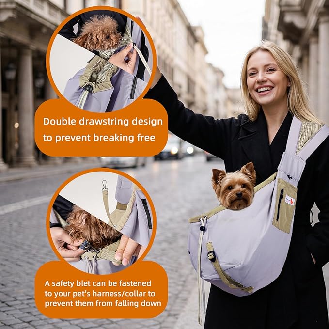 Dog Carrier Sling,Dog Carriers for Small Dogs & Cats Under 20 lbs,Puppy Carrying Backpack Pet Purse with Pockets,Adjustable Shoulder Strap,Hands Free for Travel (Purple)