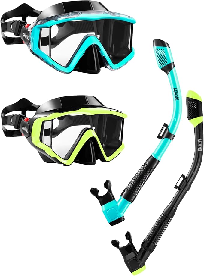 Aegend Snorkeling Gear for Adults Youth Kids, Snorkel Mask with Top Dry Valve - Panoramic View Anti-Leak and Anti-Fog with Mesh Bag for Snorkeling, Scuba Diving, Freediving & Swimming