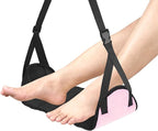Airplane Foot Rest (Travel Comfortably), Pink Nylon Foot Hammock with Adjustable Metal Frame, Perfect for Airplane, Train, or Office Use