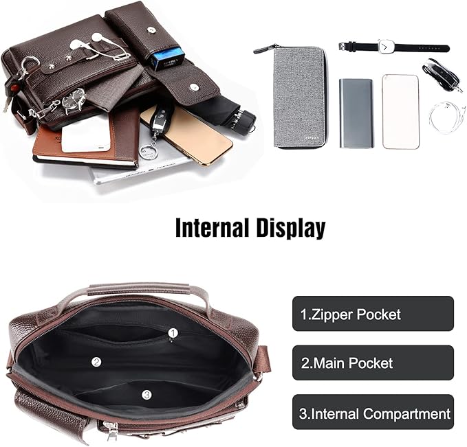 FANDARE Retro Briefcase Men Messenger Bag PU Leather Handbag