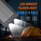 Solar Charger 20,000mAh, Portable Power Bank, 4 Cables Outdoor Waterproof External Backup Phone Charger with USB-C for Cell Phones, Solar Battery Pack with Dual Flashlight for Camping