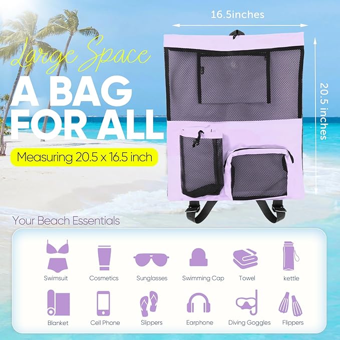 HOHOM Swim Mesh Beach Bag, Waterproof Gym Bags for Women and Men, Large Pool Bag Swimming Gear Drawstring Backpack