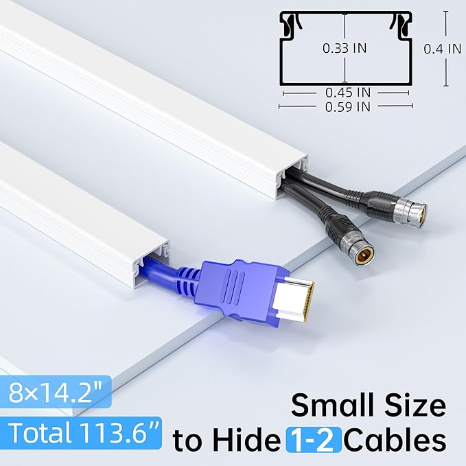 Delamu 113.6in Cord Hider, Cord Covers for 1-2 Wire, Paintable Cable Hider, Wire Covers for Cords on Wall, Wire Hiders for TV on Wall, Cable Cover Cable Management, W0.59in H0.40in
