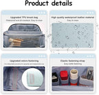 BOYATU Travel Makeup Bag Organizer Cosmetic Bag: 3 Pcs Set Make up Bags for Women with Handle - Waterproof Vegan Leather Toiletry Bags Travel Essentials Pouch with Compartments (A-06-Blue)