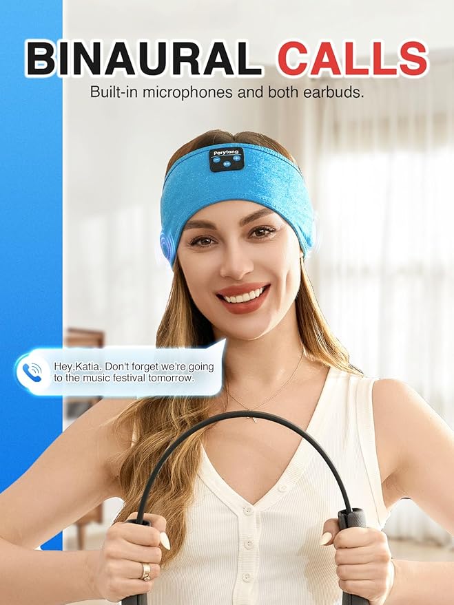 Perytong Sleep Headphones Wireless, Bluetooth Sports Headband Headphones with Ultra-Thin HD Stereo Speakers Perfect for Sleeping,Workout,Jogging,Yoga,Insomnia, Air Travel, Meditation (Azure)