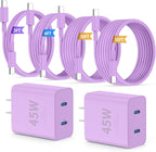 QZIIW iPhone 16 15 Pro Max Charger Fast Charging,45W Dual Port USB C Fast Charger Block [2-Pack] & Extra Long 60W 3/6/10/10FT USB C Cable - PD Quick Adapter 3.0 for iPhone 16 15/16 15Pro/16 15 Plus.