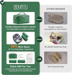 BOYATU Travel Makeup Bag Cosmetic Bags for Women: Large Capacity 3 Pcs Set Make up Bag with Compartments - Waterproof Vegan Leather Toiletry Organizer Bags with Handle (L38 Green)