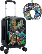 WZLVO Cool Dinosaur Kids Luggage 2PC Set with 360° Spinner Wheels, Lightweight Travel Carry-On Hardshell Suitcase for Boys, Toddler & Elementary Children