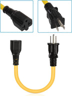 12AWG Heavy Duty Extender AC Plug Adapter [4-in-1], 15 Amp Household to 20 Amp T Blade Power Extension Cord, 1FT/32CM 12AWG Nema 5-15P to 5-20R/6-15R/ 6-20R, 15A 125V to 20A 250V Adapter Cable