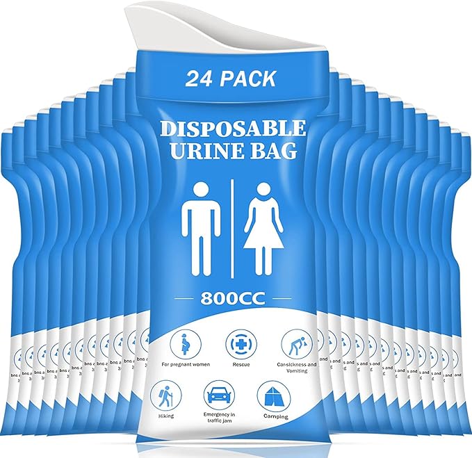 DIBBATU Disposable Urine Bag, 12/24 Pack Pee Bags for Travel for Women/Men, 800ML Emergency Portable Urinal Bag and Vomit Bags, Unisex Urinal Bag for Camping, Traffic Jams, Pregnant