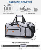 Gym Bag for Men and Women with Shoe & Laptop Compartment, 3-in-1 Sports Travel Duffel Bag Anti-Theft Weekender Carry-on Backpack for Airplane & Workout, Overnight Travel Bag, 35L, Light Grey, Medium