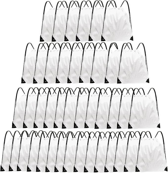 Grneric Drawstring Backpack Bulk 42 Pcs String Backpack Drawstring Bags Cinch Bag Sackpack for Men Women Gym (White)