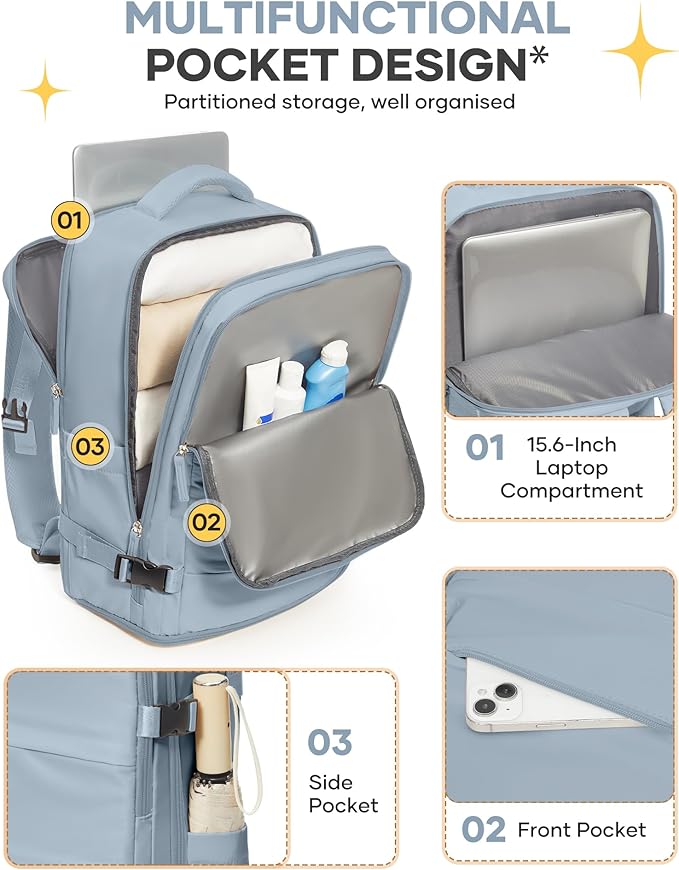 coofay Travel Backpack For Women Men Airline Approved Carry On Backpack Flight Approved Waterproof Sports Luggage Backpack Casual Daypack Small Hiking Backpack Grey Blue