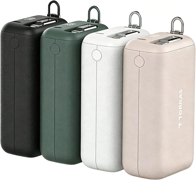 TORRAS FlexLine PowerGo 3-in-1 Portable Charger, 10000mAh Power Bank, 45W Fast Charging with 3.3 ft Built-in Retractable USB-C Cable & Foldable Wall Plug for iPhone 17/16/15, iPad