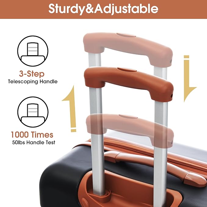 2 Piece Luggage Sets with Travel Bag, Lightweight Expandable Checked Luggage Sets, Hardshell ABS Spinner Wheels Carry on Suitcase with TSA Lock, for Travel, Women Men, 20 IN&24IN, Black Brown