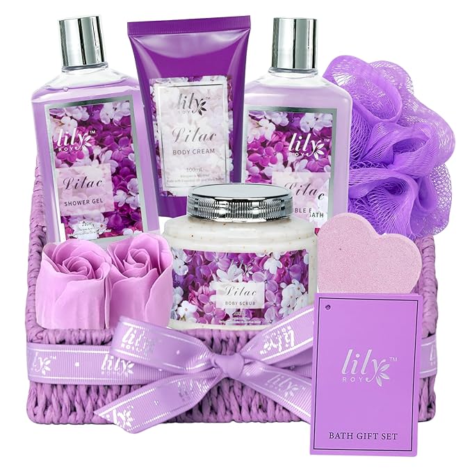 Gifts for Women - 9 Pcs Lavender Bath and Body Gift Basket, Set Spa Gift Basket for Women, Gift Baskets, Spa Kit | Christmas Gifts, Birthday, Mothers Day, Valentines Day Gift Set for Her All Occasion