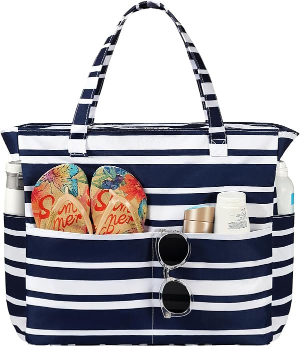 Trifabricy Beach Bags for Women Waterproof Sandproof Women Tote Bag, Large Beach Bag with Zipper for Gym Travel Vocation
