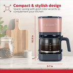 Holstein Housewares 5 Cup Coffee Maker – Compact Drip Coffee Machine with Auto Pause & Serve, Reusable Filter, Glass Carafe, Water Window & Warming Plate. Dark Grey & Rose Gold