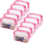 Tbestmax 10 Pcs Clear Cosmetic Bags Small Makeup Bags Portable Waterproof Travel Toiletry Bags Organizer Rose Red, 7.5"x 4.8"x 2.3"