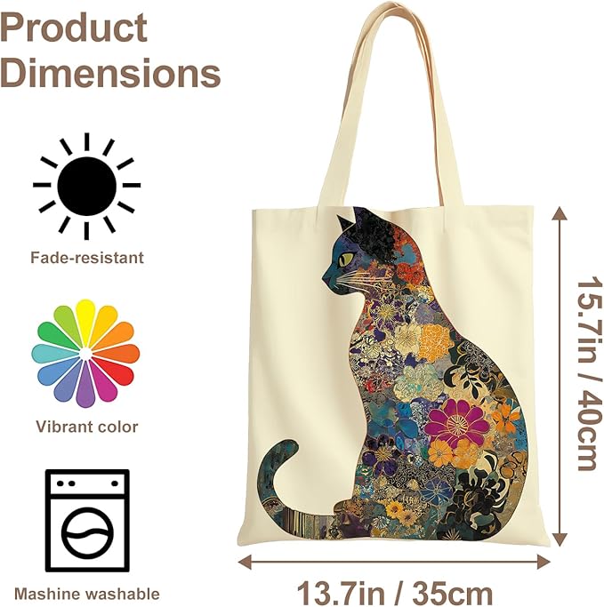 ANNA QUEEN Cat Tote Bag Shoulder Bag Handle Bag for Gym Yoga Picnic Beach Kitchen Reusable
