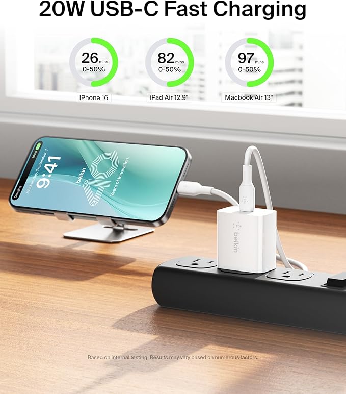 Belkin USB C Charger Block 20W (2-Pack) - Fast Charging - Apple iPhone 17, Air, Pro, Pro Max, iPad, AirPods, Apple Watch, Samsung Galaxy S25, Nintendo Switch 2 & More - White