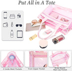 Fammart Iridescent Clear Beach Bag for Women, Jelly Tote Bag Waterproof Sandproof Pool Bag Cruise Vacation Essentials