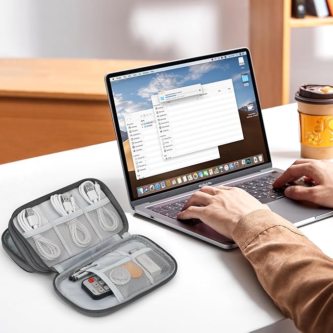 Skycase Electronic Organizer Travel Case - Waterproof Travel Cord Pouches for Organization, Cable Organizer, All-in-One Double Layers Storage Bag for Accessories, Charger, Cable, Grey - Medium