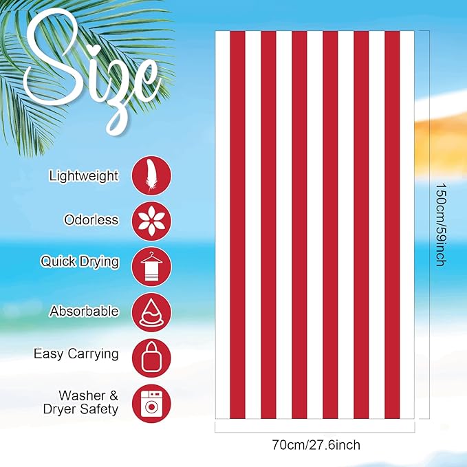 EBOOT 10 Pack Oversized Beach Towel Set Extra Large Pool Towels Microfiber Quick Dry Swim Blanket for Adult Women Men Face Hand Body Bath Travel Pool(Fancy Color,28 x 59 Inch,Cabana Stripe)