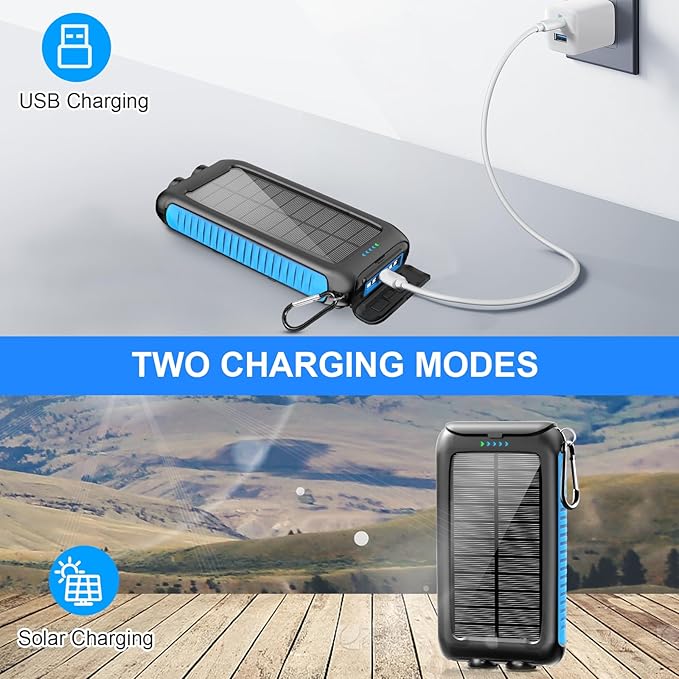 Solar Power Bank 49800mAh Portable Solar Phone Charger with LED Flashlight/15W Fast Charge USB C Waterproof External Backup Battery Pack for All Cell Phones & Electronic Devices