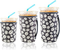 KJQJLY 3 Pack Reusable Iced Coffee Sleeves for Iced Coffee Cups or Drinks Reusable Neoprene Insulated Sleeves for Hot and Cold Drinks from Starbucks, Dunkin, And More (Paw Prints)