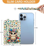 Yonlevres Credit Card Holder Slim Wallet, Floral Owl RFID Wallet Women Front Pocket Small Card Holder, Funny Cute Travel Thin Card Case ID Window PU Leather RFID Blocking Card Organizer Gift Girls