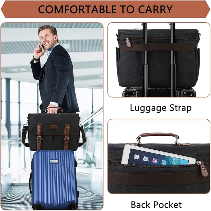 RAVUO Messenger Bag for Men, Water Resistant 15.6 17.3 Inch Laptop Briefcase Bag Casual Mens Satchel for Business
