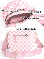 Black and White Checkered Crossbody Bag Bum Bag for Women,Spacious Checkered Purse Fanny Packs Belt Bag